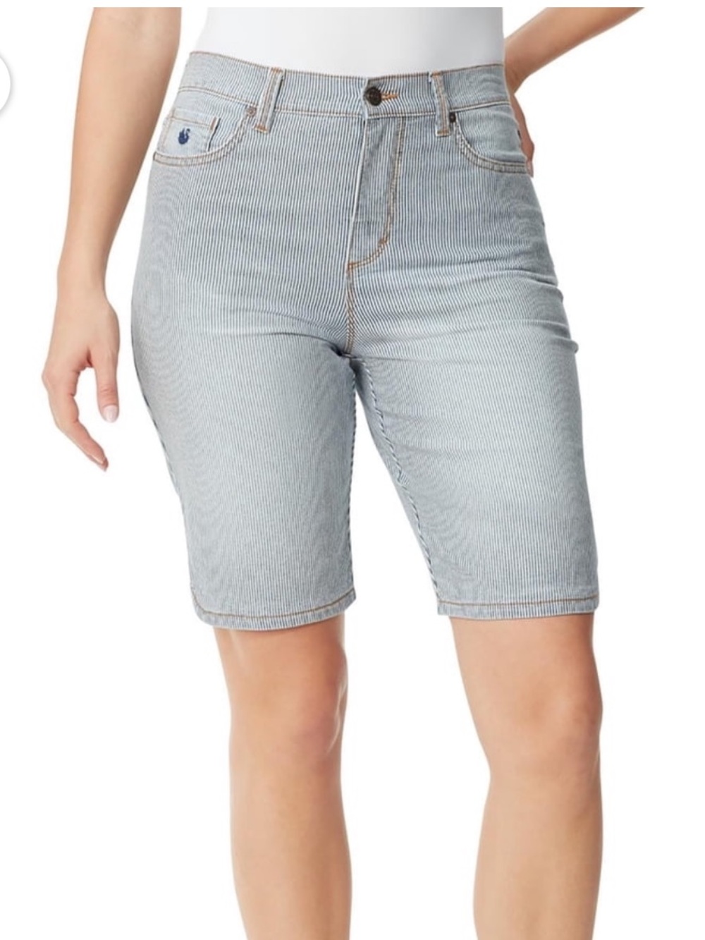 Gloria Vanderbilt Amanda all over slimming effect pinstripe Bermuda shorts 14